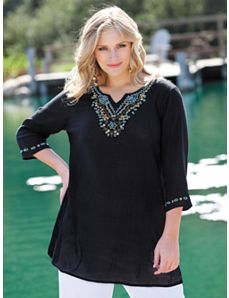 Turquoise Beaded Gauze Tunic by Ulla Popken