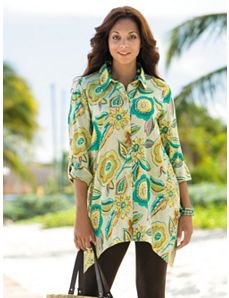 Hankie Hem Gauze Blouse by Ulla Popken