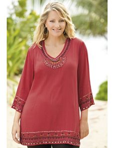 Beaded Gauze Tunic by Ulla Popken