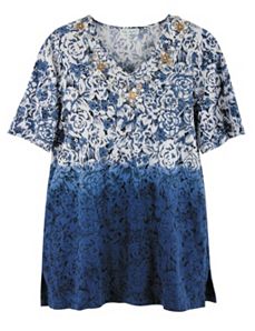 Floral Dip Dye Knit Tunic by Ulla Popken