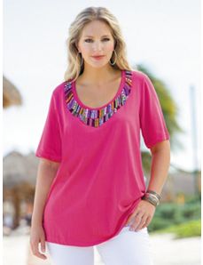 Multi Bead Knit Tee by Ulla Popken
