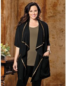 Sequin-Edged Cascading Shacket by Ulla Popken