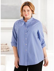 Iron-free Mandarin Collar Shirt by Ulla Popken