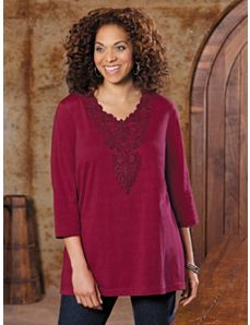 Lace Medallion Knit Top by Ulla Popken