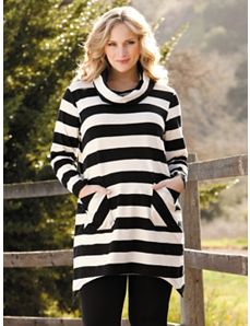 Cowl Neck Striped Knit Tunic by Ulla Popken