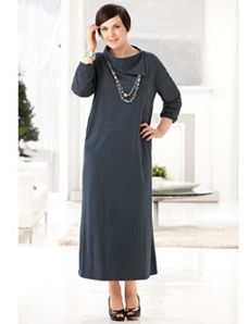 Split Neck Knit Dress by Ulla Popken