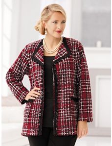 Tweed and Chenille Plaid Jacket by Ulla Popken