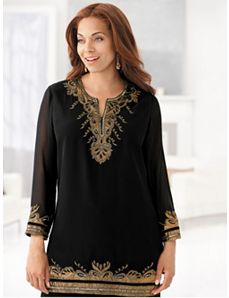Gold Rush Embellished Tunic by Ulla Popken