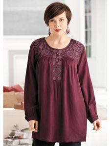 Tonal Embroidered Tunic by Ulla Popken