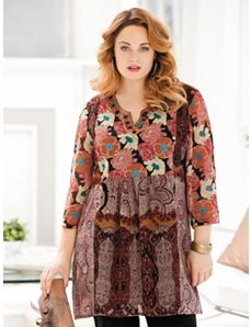 Mixed Print Beaded Tunic by Ulla Popken
