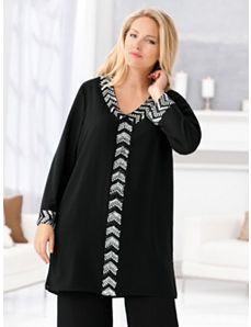 Chevron Sequin Front Tunic by Ulla Popken