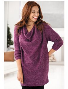 Waterfall Neck Chenille Sweater by Ulla Popken