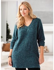V-neck Chenille Sweater by Ulla Popken