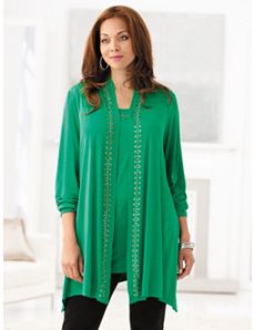 Grommet-trim Knit Jacket by Ulla Popken