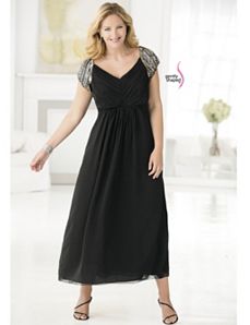 Beaded Shoulder Goddess Dress by Ulla Popken