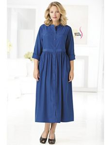 Silky Gathered Waist Dress by Ulla Popken