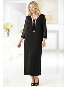 Matte Jersey Dot Sleeve Maxi Dress by Ulla Popken
