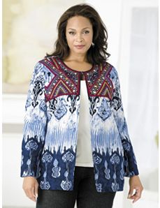 Beaded Detail Ikat Jacket by Ulla Popken