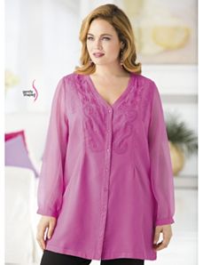 Subtle Swirls Embroidered Blouse by Ulla Popken