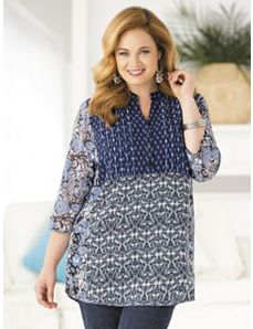 Got the Blues Mixed Print Tunic by Ulla Popken