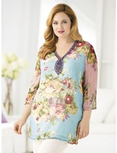 Lush Bouquets Beaded Tunic by Ulla Popken