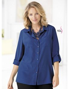 Button-front Wonder-fit Blouse by Ulla Popken