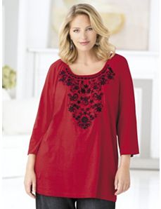 Contrast Embroidered Knit Top by Ulla Popken