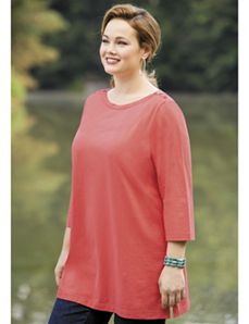 Button Shoulder Knit Tee by Ulla Popken