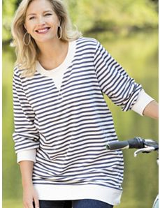 French Terry Knit Striped Sweatshirt by Ulla Popken