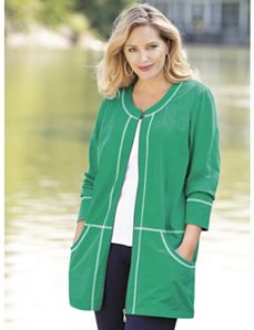 Overlock Stitch Knit Jacket by Ulla Popken