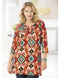 Ikat Print Knit Waisted Tunic by Ulla Popken