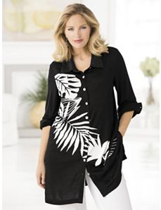 Rainforest Leaves Knit Tunic by Ulla Popken