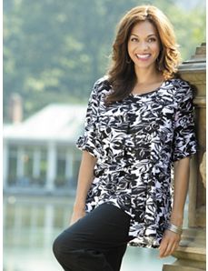 Floral Tab Sleeve Knit Cardigan by Ulla Popken