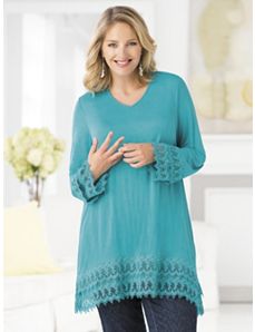 Lace-border Knit Tunic by Ulla Popken