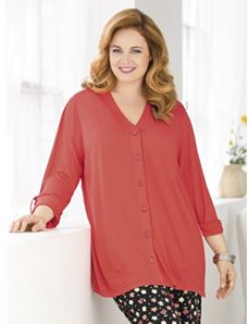 Ultra-versatile Button-front Knit Shirt by Ulla Popken