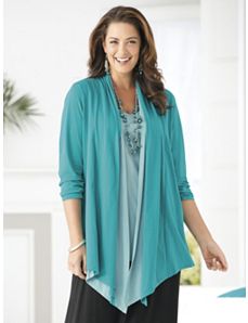 Cascading Colorblocked Knit Jacket by Ulla Popken