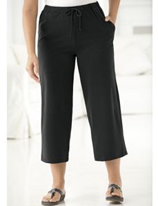 Stretch Knit Drawstring Cropped Pants by Ulla Popken