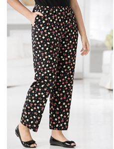 Happy Garden Print Knit Pants by Ulla Popken