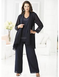 3-piece Beaded Pant Set by Ulla Popken