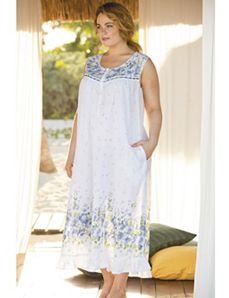 Floral Border Print Nightgown by Ulla Popken