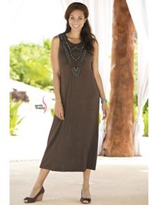 Beaded Allure Knit Tank Dress by Ulla Popken
