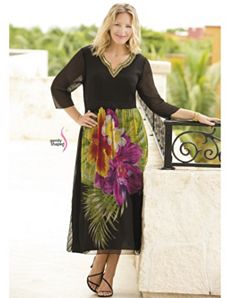 Floral Placement Print Dress by Ulla Popken
