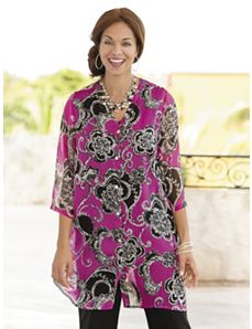 Scrolled Florals Duster Set by Ulla Popken
