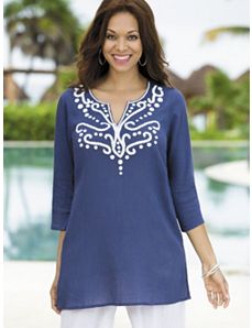 Scrolled Chandelier Gauze Tunic by Ulla Popken