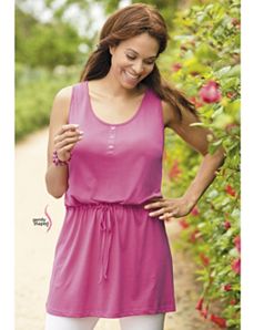 Drawstring Henley Knit Tunic by Ulla Popken