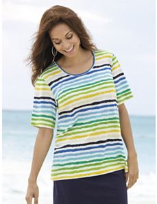 Wavy Waters Striped Knit Tee by Ulla Popken