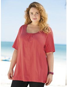 Gathered Cotton Knit Tee by Ulla Popken