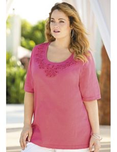Soutache Necklace Knit Tee by Ulla Popken