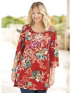 Tropic Fantasy Floral Knit Tunic by Ulla Popken