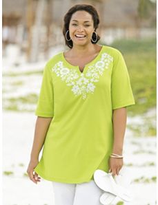 Floral Embroidered Knit Tunic by Ulla Popken